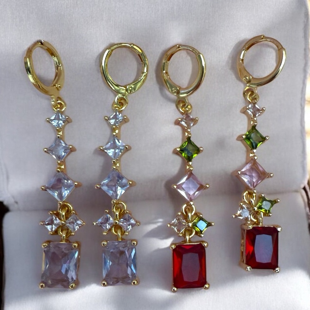 Gold-Tone Multi Gem Drop Earrings - Pink, Red & Green Options $15 EACH